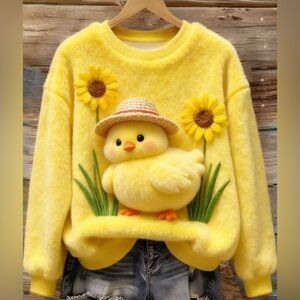 Yellow Plush Chick Top for Women - Cozy & Cute